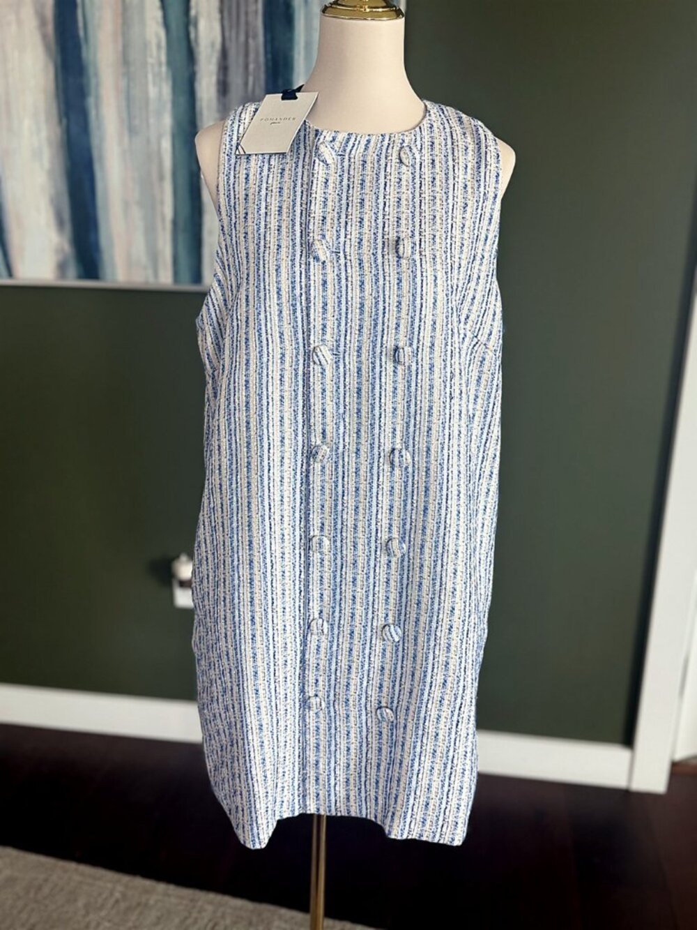 Pomander Place Tweed Boucle Button Front Shift Dress Blue Tan Size XL NWT